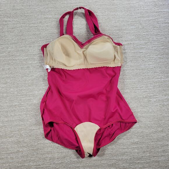 VTG Lands End One Piece Womens 14 Pink Halter Ruched Padded Beach Swimwear - Picture 11 of 14